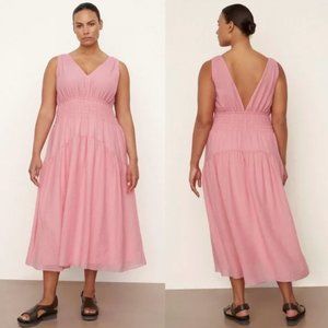 Vince Women's Smocked V-Neck Plus Size Dress in Pink